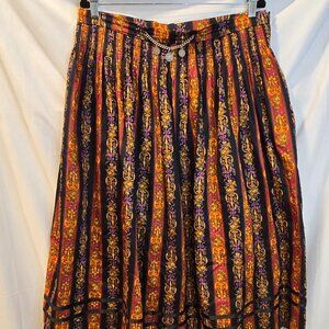 Vintage Original Alpen Trachten Skirt Size XL Black Orange Purple Coins Ribbon